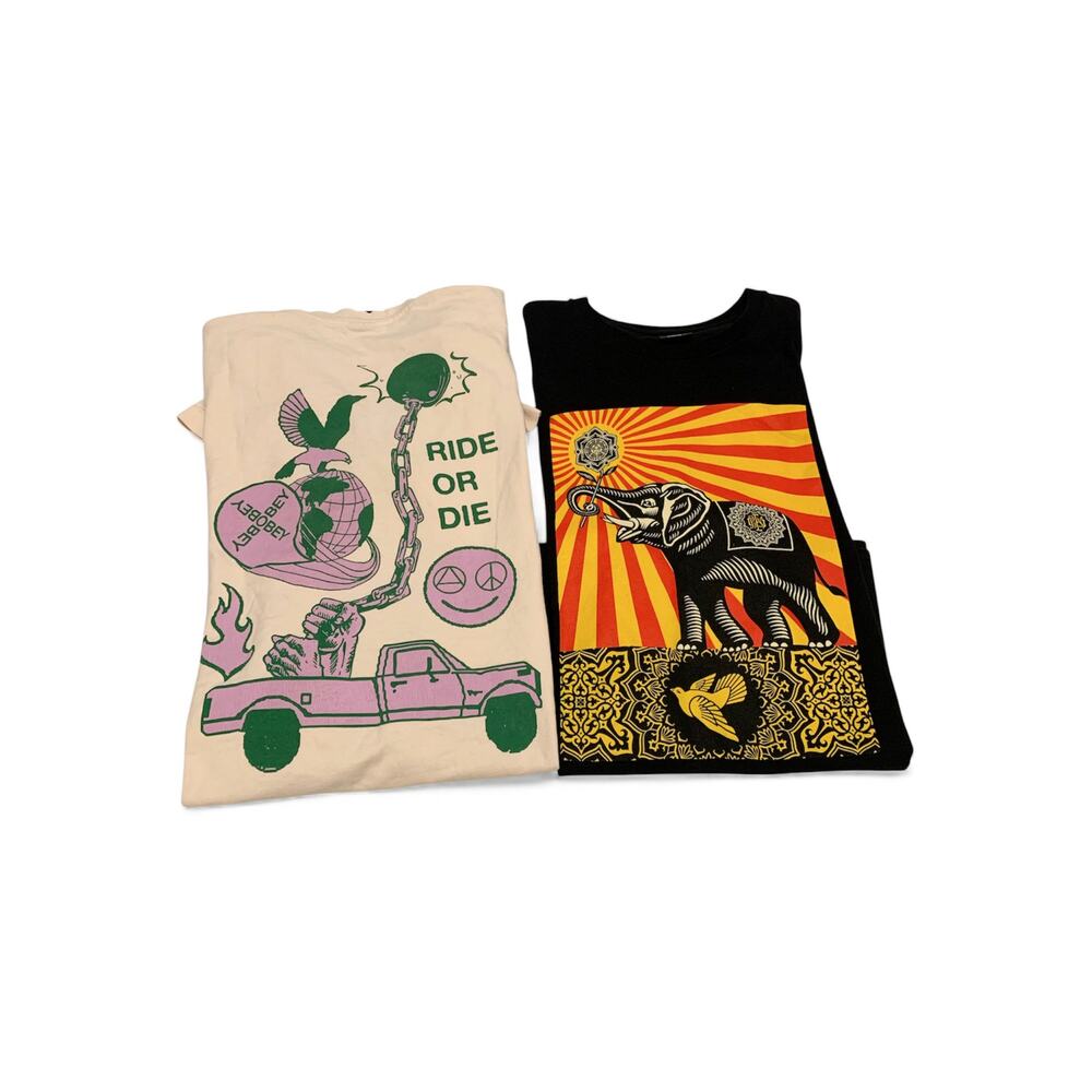 2X Obey Propaganda Ride or Die Elephant Grpahic T-Shirt black beige Men Sz L